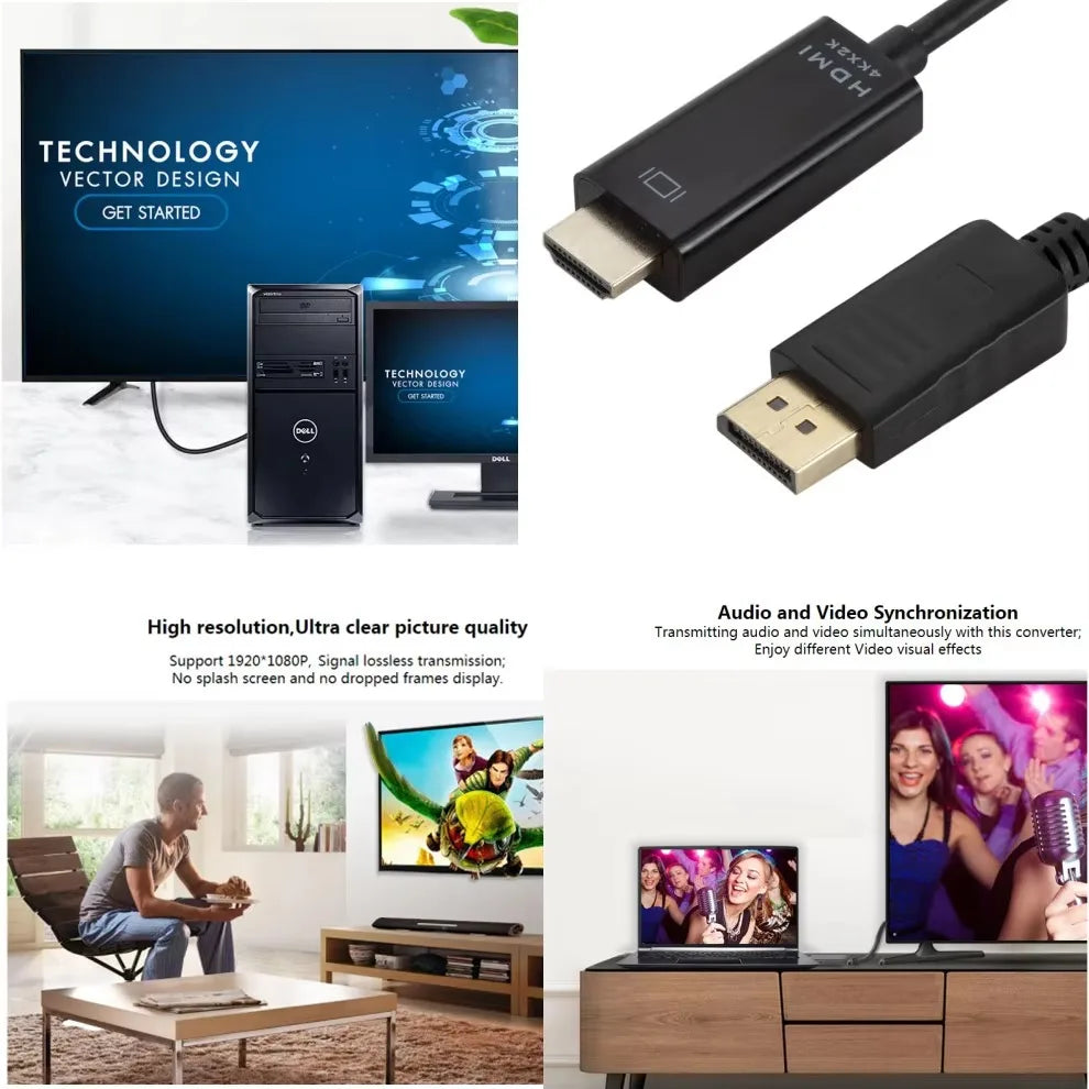 1.8m dp para hdmi-cabo 4k displayport para hd adaptador macho para fêmea displayport para hdtv conversor para monitor projetor