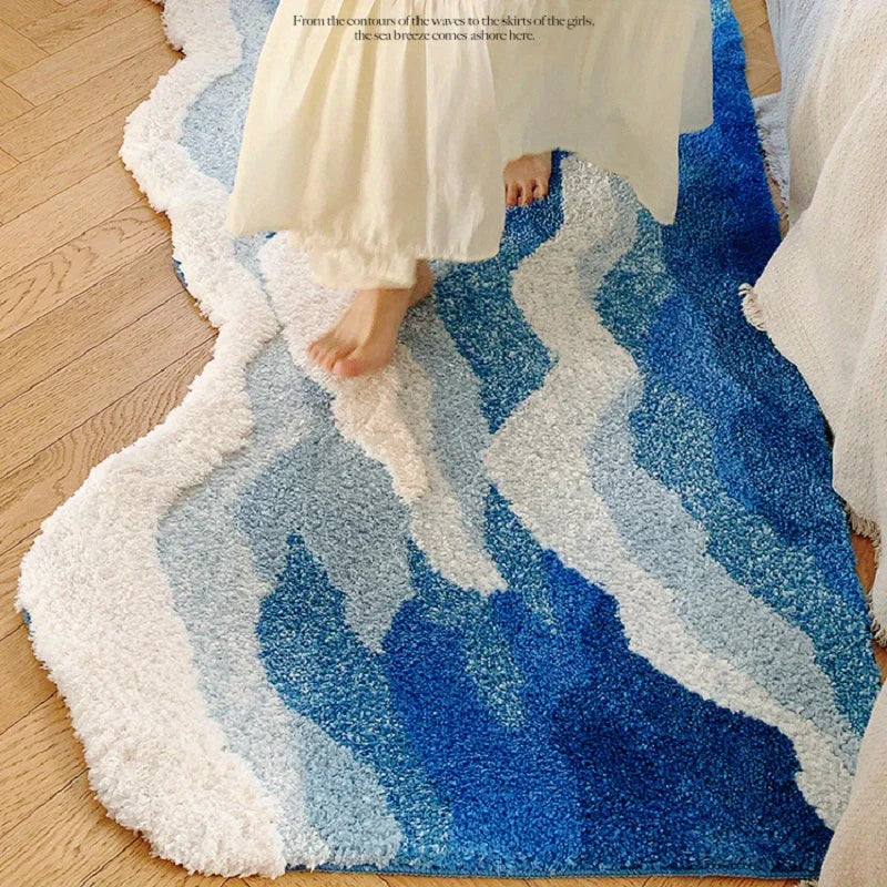 Azul mar onda reunindo tapete quarto corredor área almofada tapete capacho estética decoração de casa