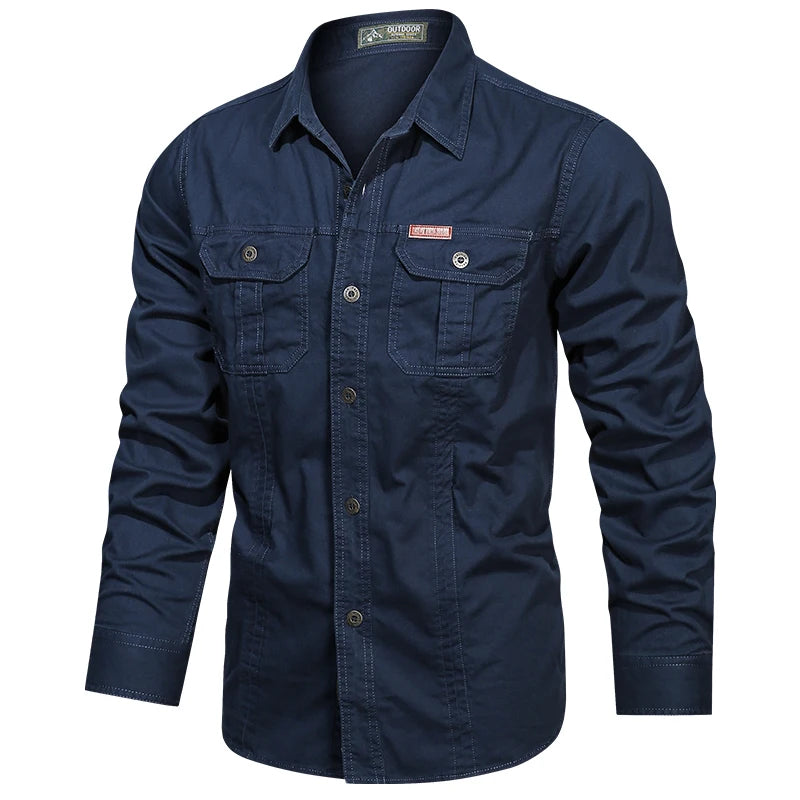 2023 camisa de carga dos homens manga longa camisas casuais algodão alta qualidade camisa militar overshirt roupas marca blusas pretas 5xl
