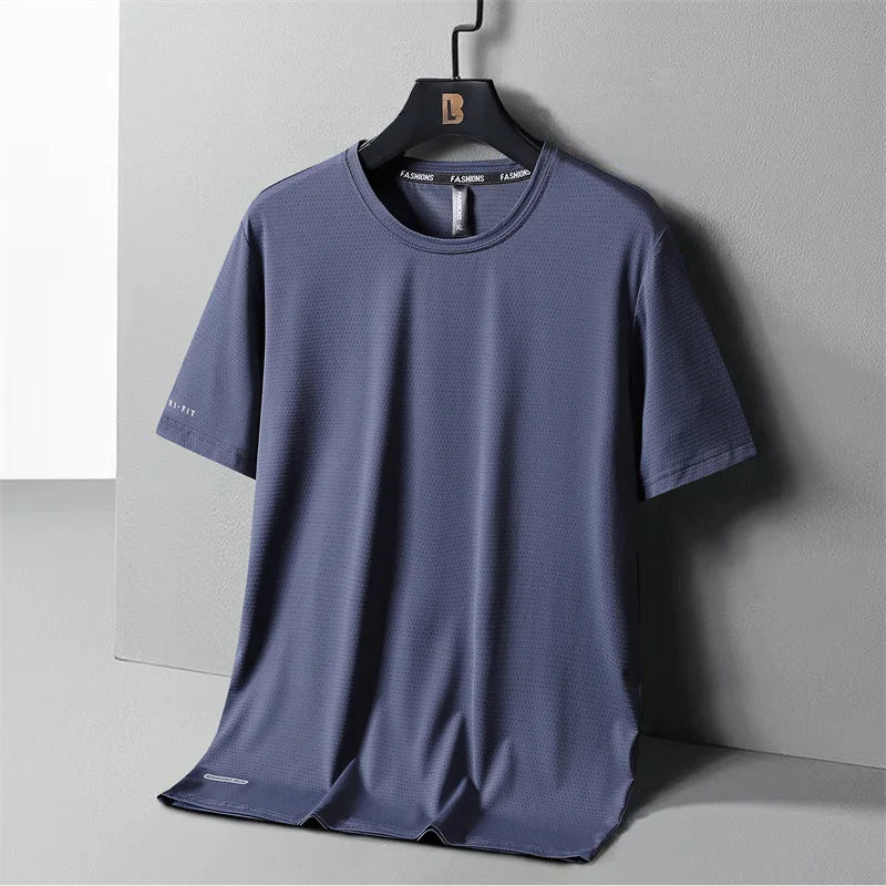 Camisetas masculinas de seda gelo de alta qualidade plus size 8xl camiseta masculina gorda camiseta respirável vestindo camisetas correndo transporte rápido