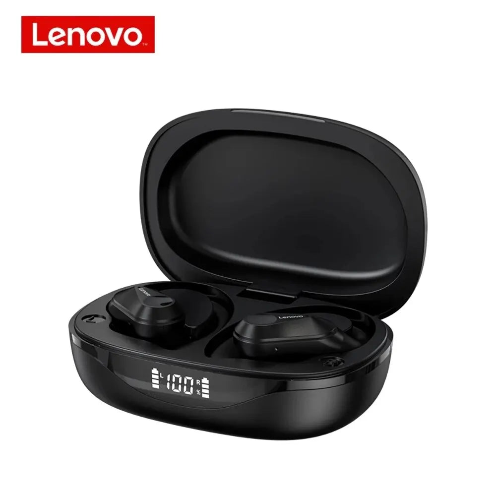 Lenovo-Fones de Ouvido Esportivos Sem Fio com Microfone, Controle de Botão, Display LED Power, Som Stereo Hifi, Bluetooth 5.3 TWS Headphones, LP75