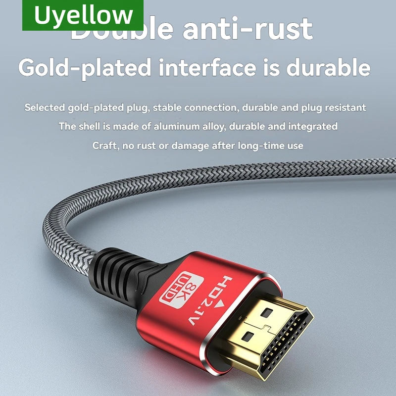 Uyellow 48gbps hdmi-cabo 8k 60hz 50cm 1m 2m 3m 5m hdmi-compatível 2.1 cabo 4k 120hz hdr 3d efeito vídeo para hdtv pc