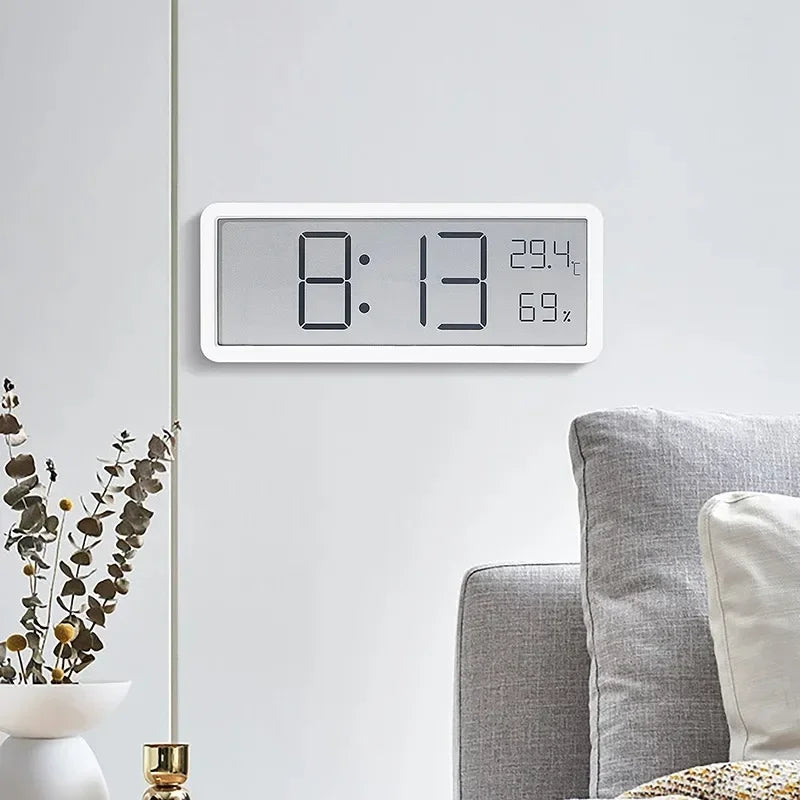 Tela lcd relógio de parede digital tempo temperatura umidade exibição relógio eletrônico desktop relógio digital alimentado por bateria