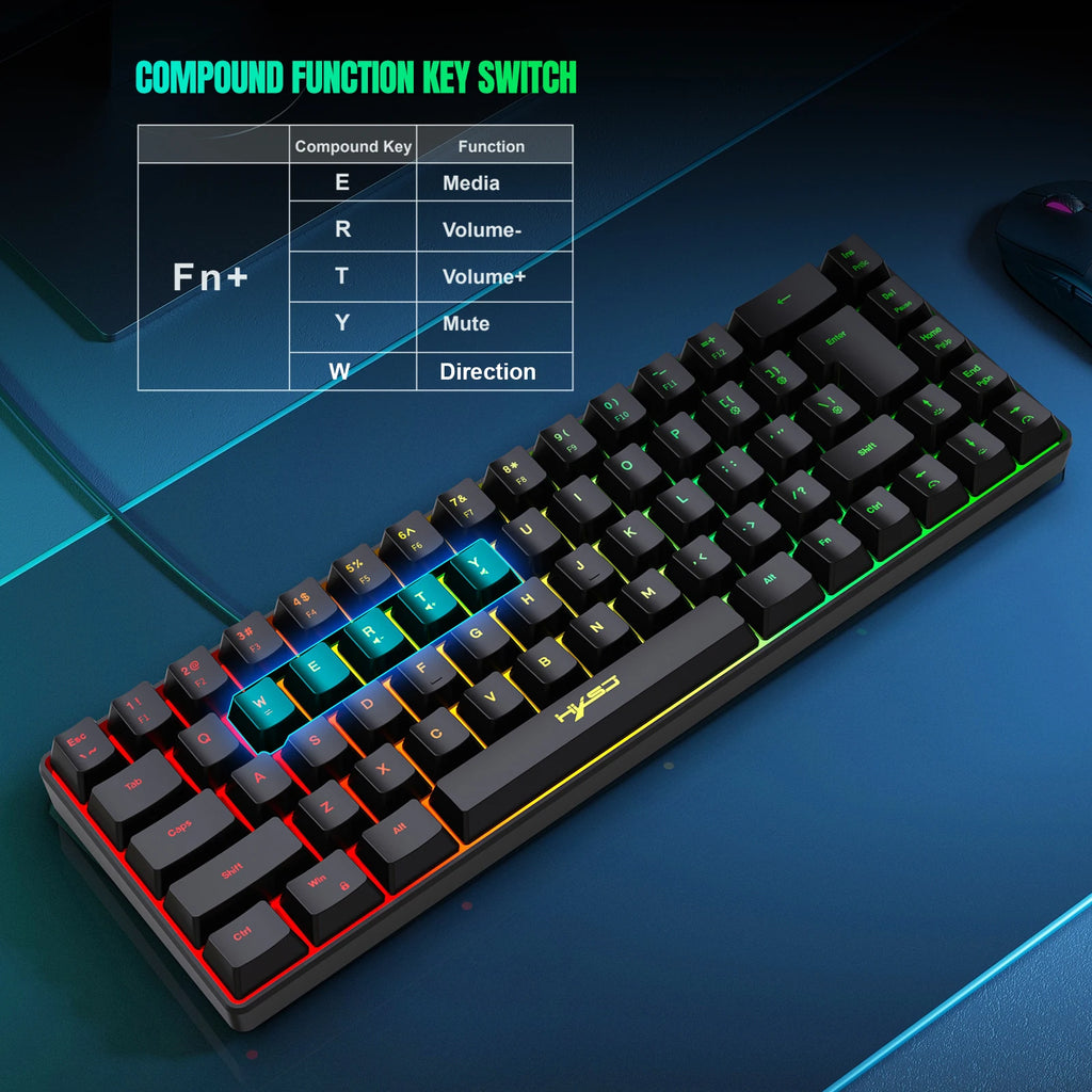 68 teclas teclado para jogos usb com fio portátil 20 rgb backlight espanhol coreano russo teclado para windows laptops computador
