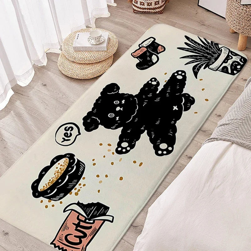 Tapete para quarto infantil, gato preto, adorável, quarto infantil, antiderrapante, banheiro, porta de entrada, decoração de casa