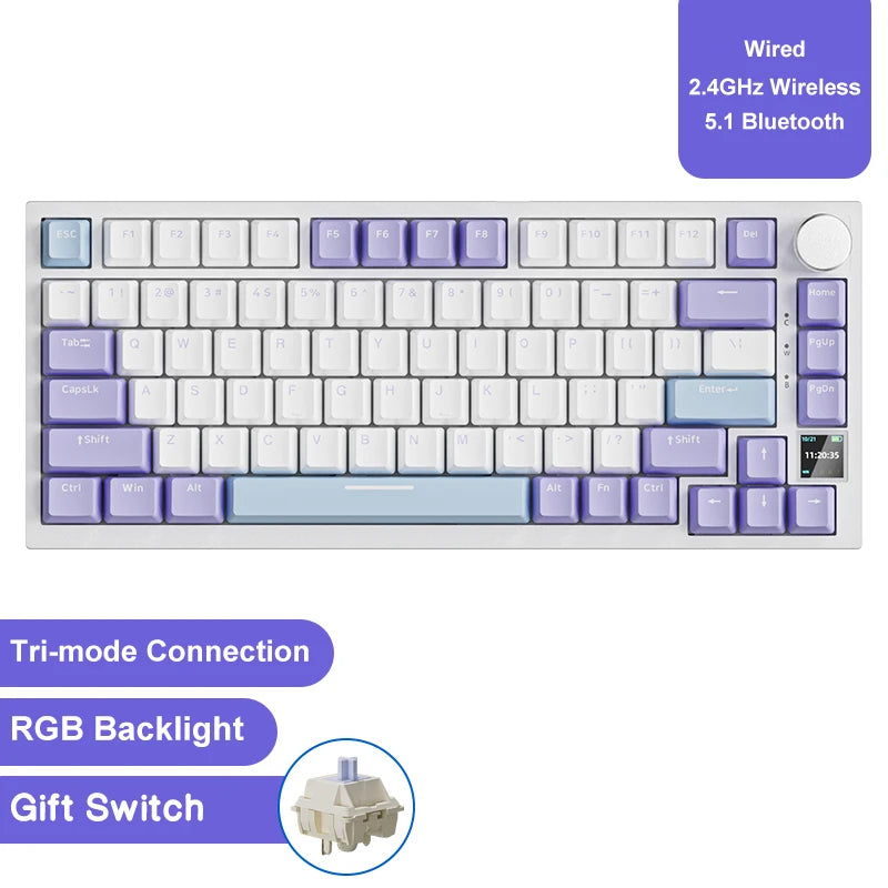 Teclado Mecânico Sem Fio AJAZZ AK820/Pro Bluetooth 5.1 2.4G USB-C Com Fio Hot Swappable RGB para Jogos com Montagem Gasket