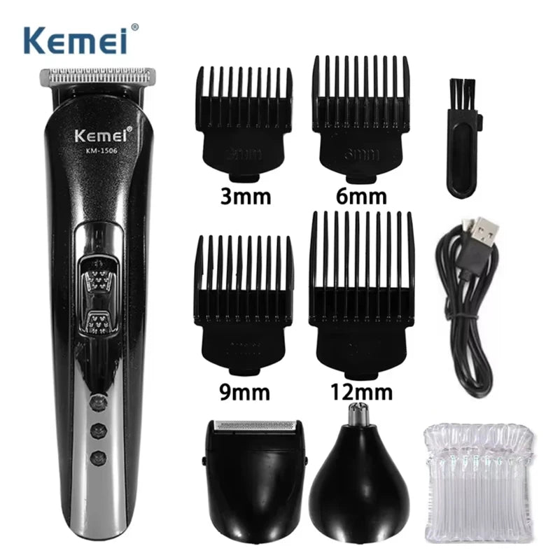 Kemei KM-1506 3 em 1 máquina de cortar cabelo elétrica carregamento usb barbeador recarregável nariz aparador cabelo profissional máquina barbear