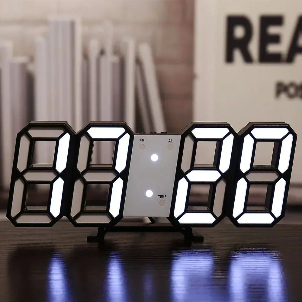 Relógio de parede digital led para decoração de casa, 3d, brilho, modo noturno, ajustável, relógio eletrônico, relógios de decoração, jardim
