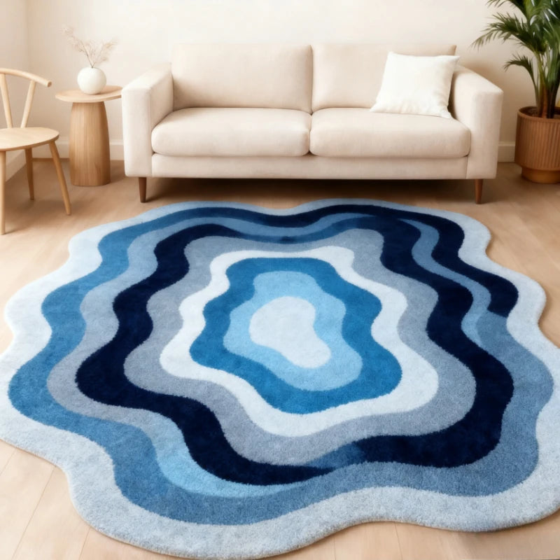 Estilo moderno decoração do quarto tapete irregular grande área para sala de estar engrossado pelúcia gradiente tapete fofo macio