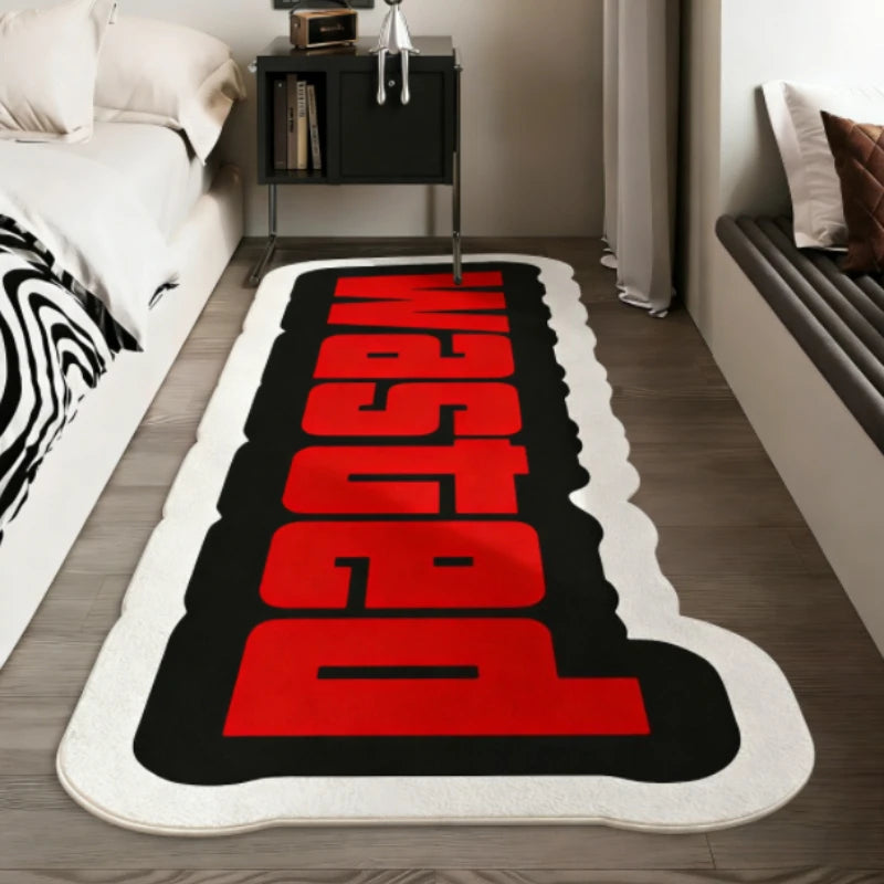 Tapete Decorativo para Quarto em Forma Irregular, Tapetes Criativos com Letras para Sala de Estar, Tapete Macio Lavável para Lado da Cama, Tapete Antiderrapante para Casa
