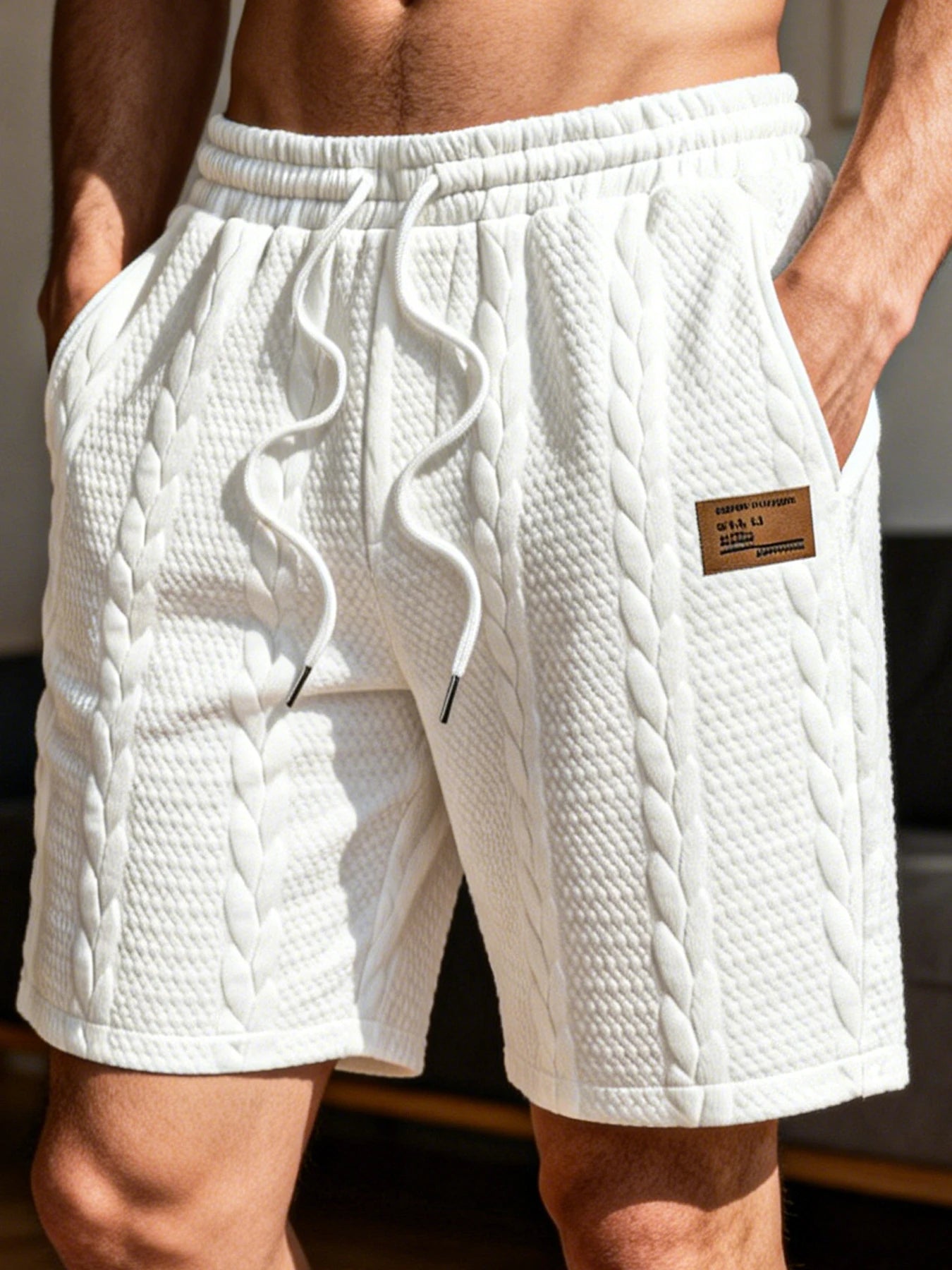 Shorts Casuais Brancos Masculinos com Cordão, Soltos e Respiráveis, de 5 Polegadas para o Verão