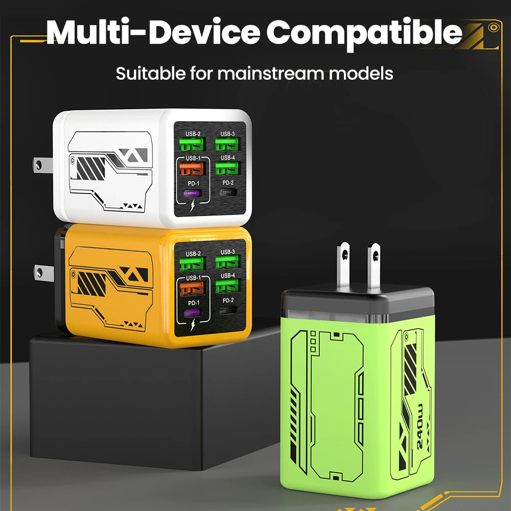 240w 6 portas 4usb + 2 tipo c carregamento super rápido carregador de telefone móvel usb3.0 pd3.0 ue/reino unido/eua carregador para iphone 17 16 samsung poco