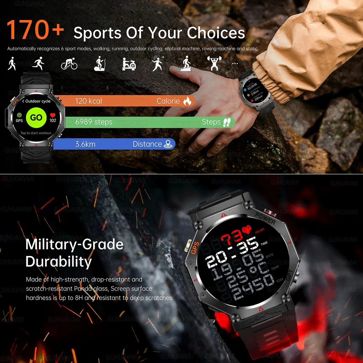 T-rex 3 ultra militar grau gps relógio inteligente 10atm à prova dwaterproof água bússola altímetro barométrico amoled masculino hd chamada esportes smartwatch