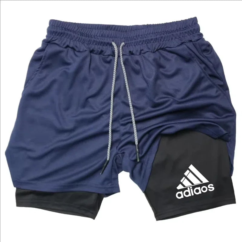 Shorts de compressão masculino verão ginásio fitness correndo treinamento esportes shorts dois-em-um malha respirável shorts de secagem rápida