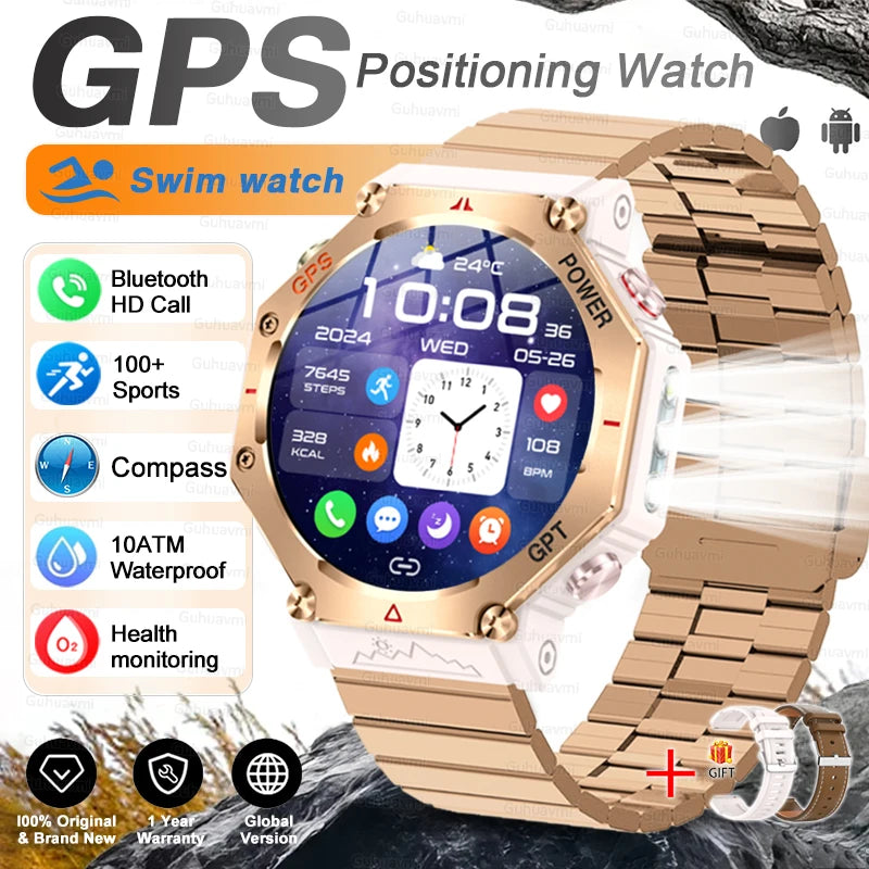 T-rex 3 ultra militar grau gps relógio inteligente 10atm à prova dwaterproof água bússola altímetro barométrico amoled masculino hd chamada esportes smartwatch
