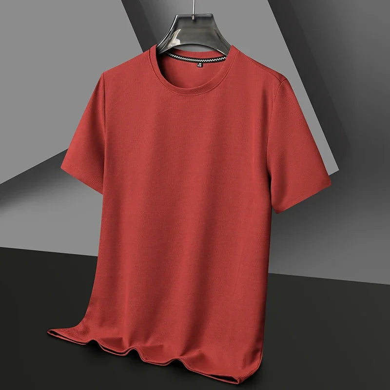 Novo verão waffle em torno do pescoço manga curta camiseta para homem de manga curta topo