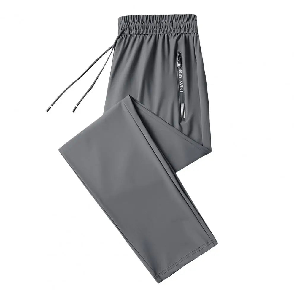 Calça esportiva de seda gelo masculina, malha, secagem rápida, de tornozelo, respirável, casual, fina, solta, elástica, verão