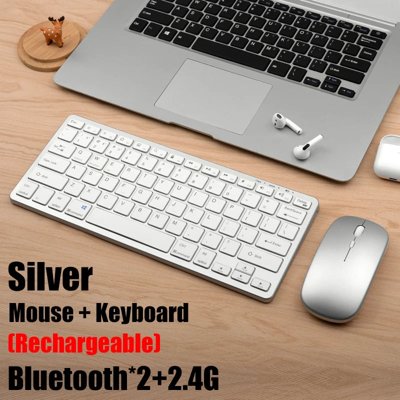 Conjunto de teclado e mouse sem fio 2.4g, bluetooth 5.0, combo de teclado e mouse, 2 modos, mini teclado e mouse para laptop, acessórios para pc