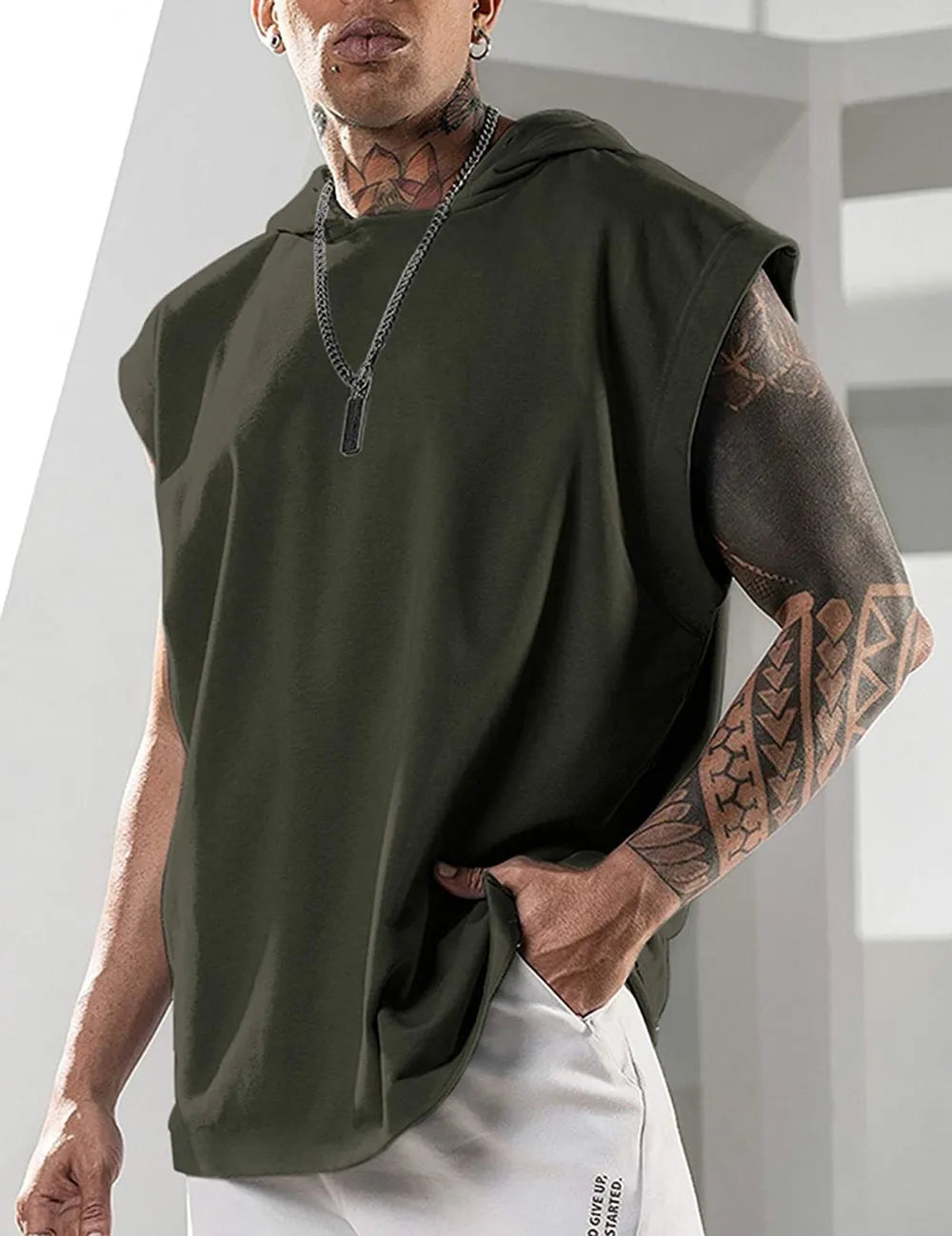 Cor sólida 2023 marca nova regata masculina colete sem mangas camisetas para masculino com capuz homem coletes topos hip hop regata masculina t camisa