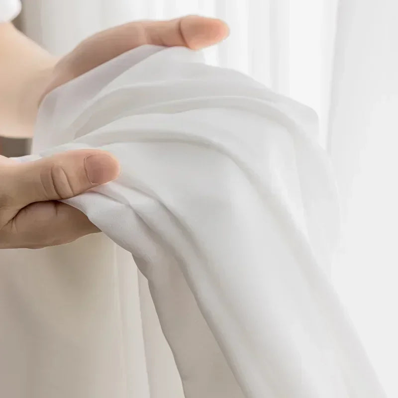 Cortinas de tule branco sólido de alta qualidade para sala de estar, decoração creme, janela bege, voile transparente, decoração moderna de chiffon para quarto