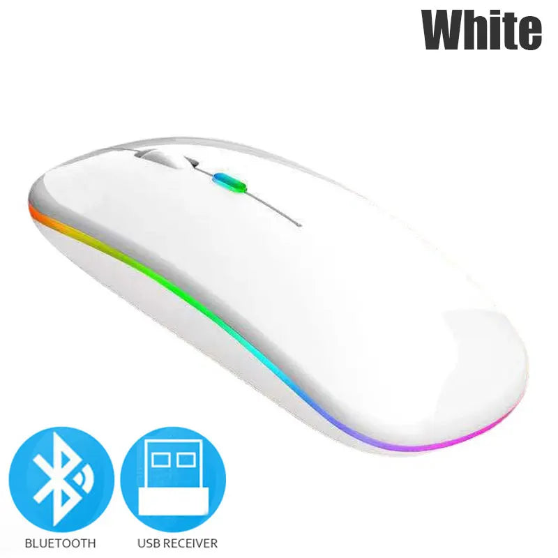 Rato sem fio bluetooth 5.0 com usb recarregável rgb luz para computador portátil computador pc macbook gaming mouse 2.4ghz 1600dpi