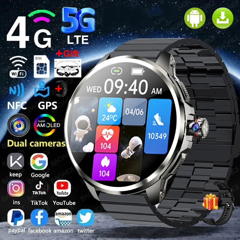 Smartwatch 4G com 16GB+256GB de RAM, tela AMOLED de 1,95 polegadas, bateria de 2100mAh, câmera de 900W, GPS, Wi-Fi, download de aplicativos Google, Android 9.0.