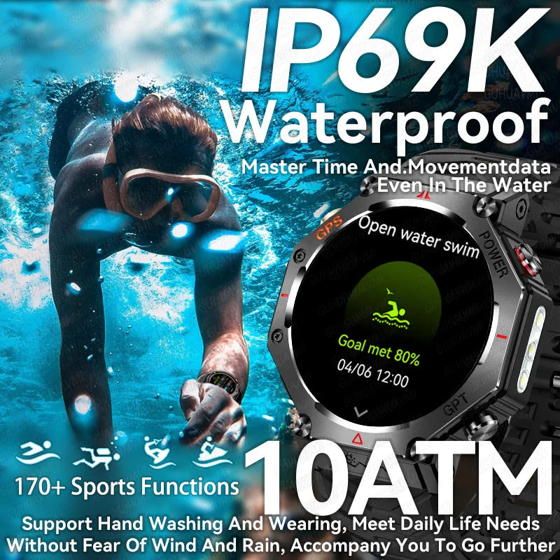 T-rex 3 ultra militar grau gps relógio inteligente 10atm à prova dwaterproof água bússola altímetro barométrico amoled masculino hd chamada esportes smartwatch