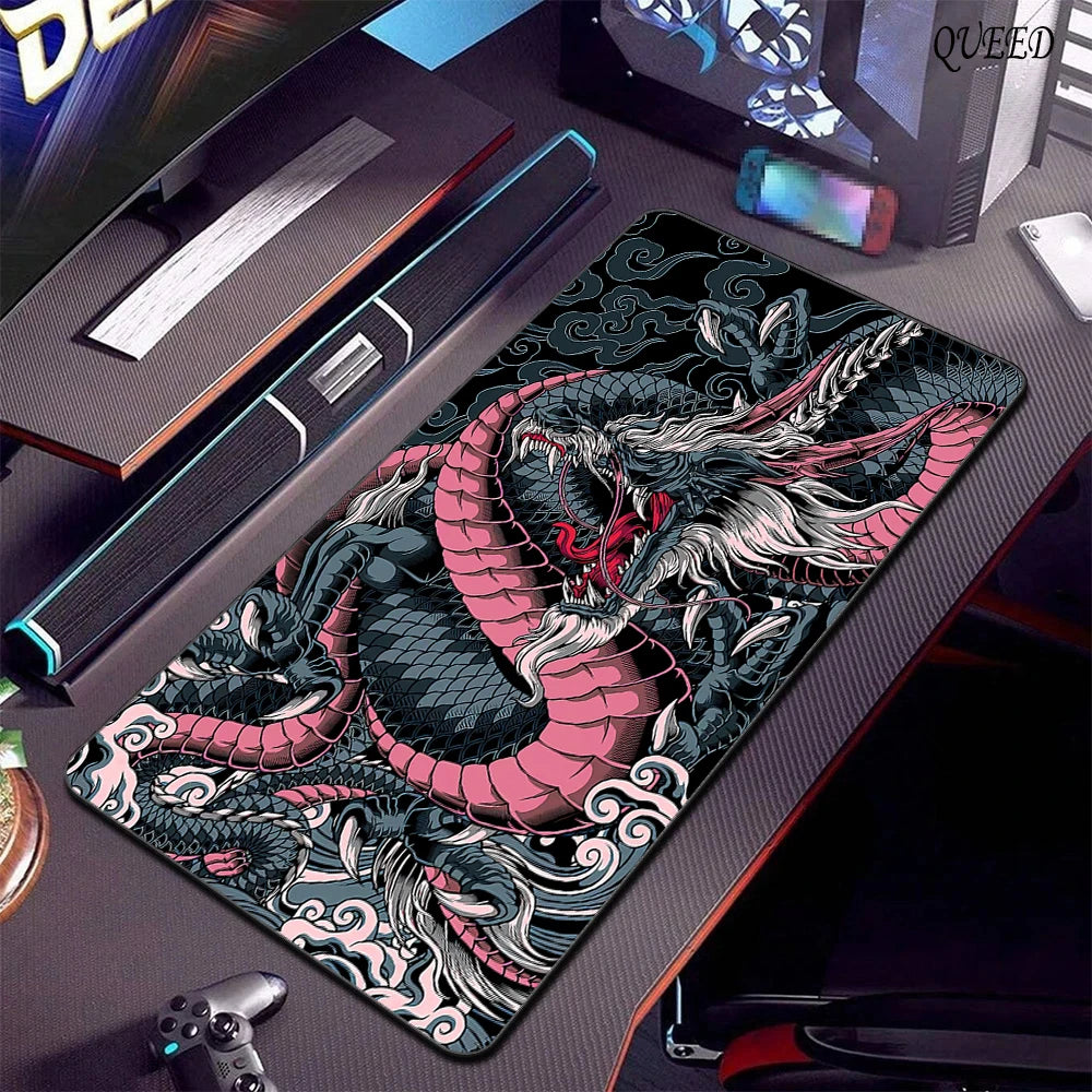 Preto e branco dragão grande mouse tapete de jogos mousepad grande base de borracha mouse pad roxo deskpad eyboard tapetes mousepads 400x900