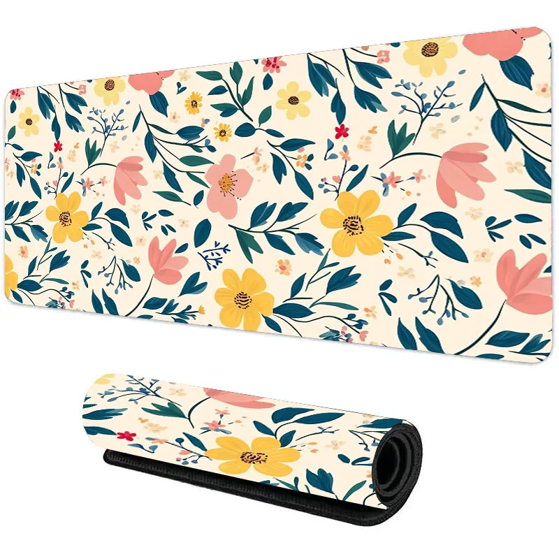Tapete de mouse com planta floral verde botânica, tapete de mesa grande, acessórios de jogos antiderrapantes, bordas costuradas para escritório e casa