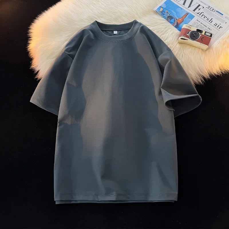 Camiseta Unissex 2026 de Algodão Pesado 200g, Ombro Completo, Solta, para Casal, Verão, Meia Manga, Básica, Casual, Streetwear, Respirável