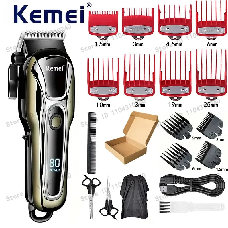 Máquina de Cortar Cabelo Elétrica Multifuncional Kemei Km-PG1990A, Aparador Recarregável Profissional com Cabeça Ajustável