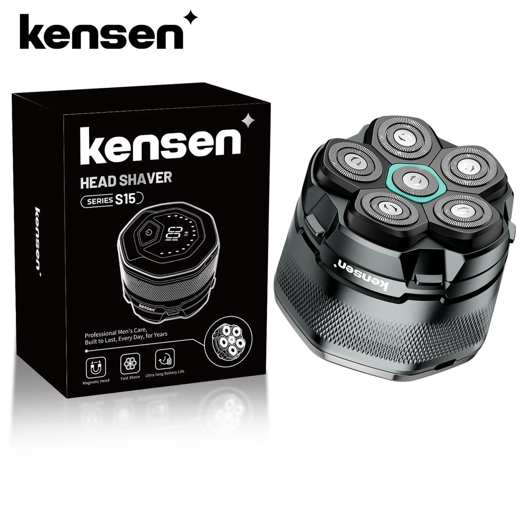 Kensen barbeador de cabeça elétrica para homens carecas 6d barbeador magnético aparador de barba recarregável usb display led à prova dwaterproof água barbeadores de barba