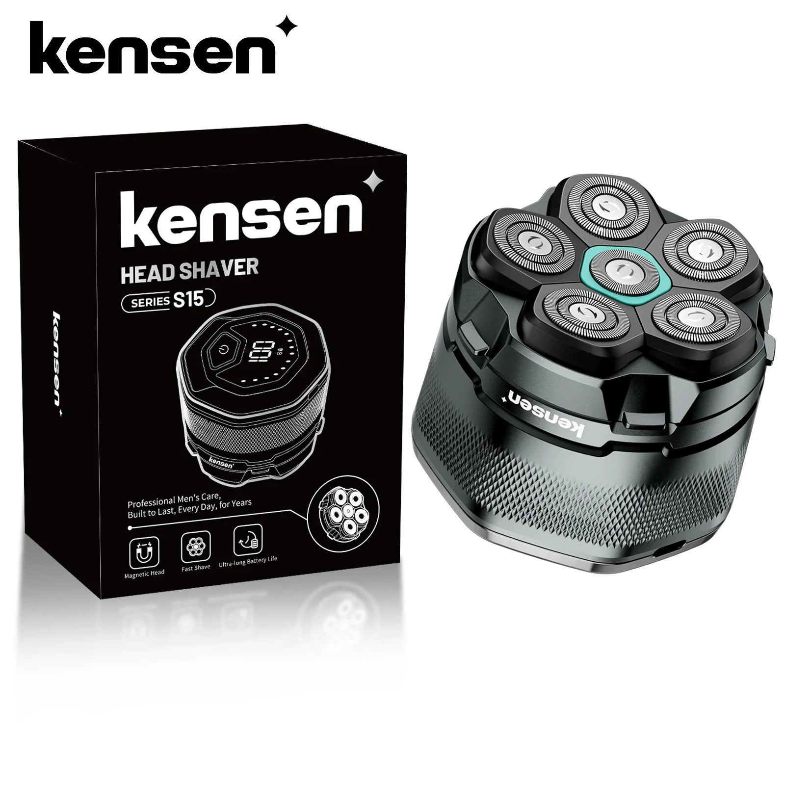 Kensen barbeador de cabeça elétrica para homens carecas 6d barbeador magnético aparador de barba recarregável usb display led à prova dwaterproof água barbeadores de barba
