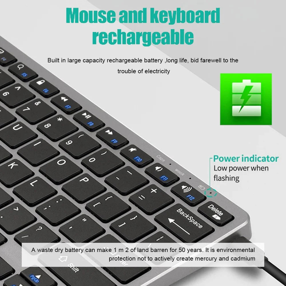 Conjunto de teclado e mouse sem fio 2.4g, bluetooth 5.0, combo de teclado e mouse, 2 modos, mini teclado e mouse para laptop, acessórios para pc