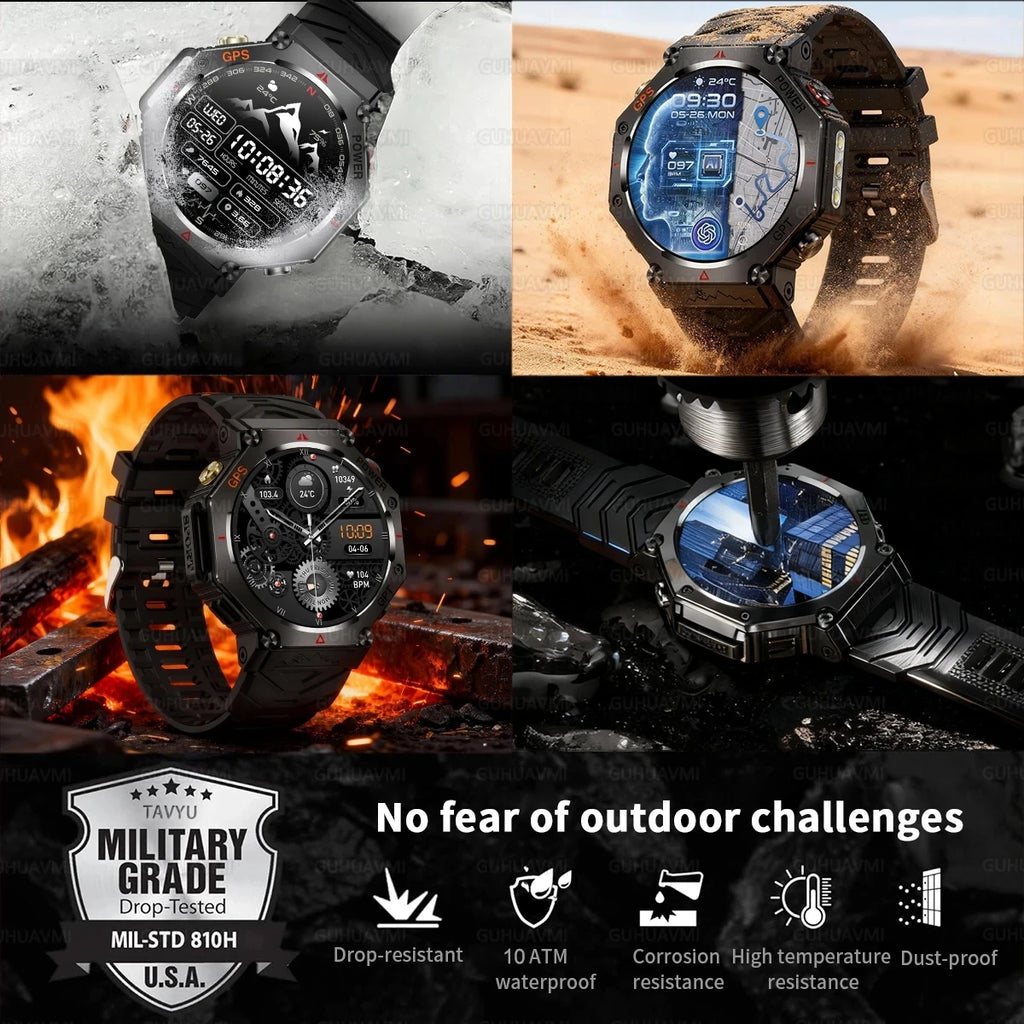 T-rex 3 ultra militar grau gps relógio inteligente 10atm à prova dwaterproof água bússola altímetro barométrico amoled masculino hd chamada esportes smartwatch