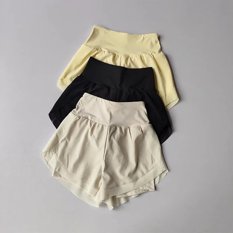 Calções esportivos femininos de verão malha 2 em 1 shorts de yoga de secagem rápida respirável shorts de fitness cintura alta fitness correndo shorts