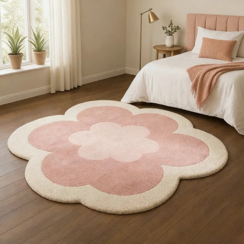Forma de flor tapetes para sala estar forma irregular decoração do quarto menina tapete engrossado pelúcia cabeceira tapete macio