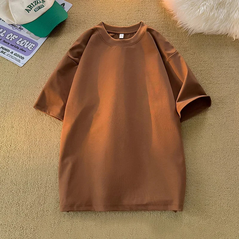 Camiseta Unissex 2026 de Algodão Pesado 200g, Ombro Completo, Solta, para Casal, Verão, Meia Manga, Básica, Casual, Streetwear, Respirável