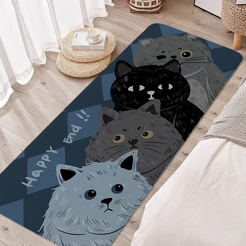 Tapete para quarto infantil, gato preto, adorável, quarto infantil, antiderrapante, banheiro, porta de entrada, decoração de casa