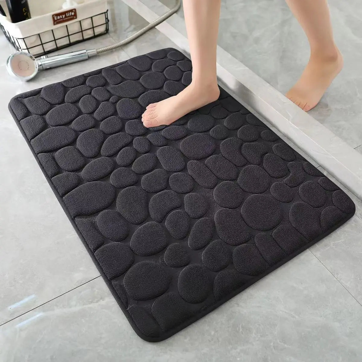 3D antiderrapante banheiro esteira, absorvente capacho, cobblestone gravado tapete, porta tapetes, máquina lavável, secagem rápida