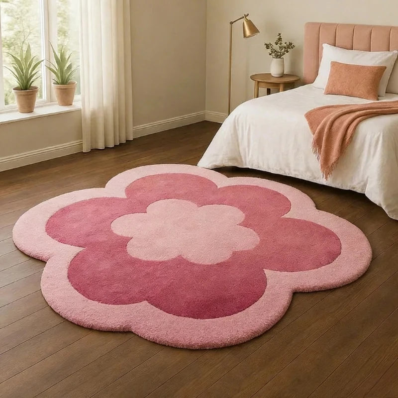 Forma de flor tapetes para sala estar forma irregular decoração do quarto menina tapete engrossado pelúcia cabeceira tapete macio