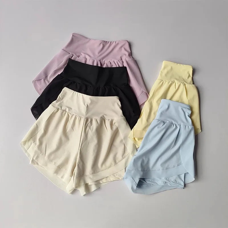 Calções esportivos femininos de verão malha 2 em 1 shorts de yoga de secagem rápida respirável shorts de fitness cintura alta fitness correndo shorts