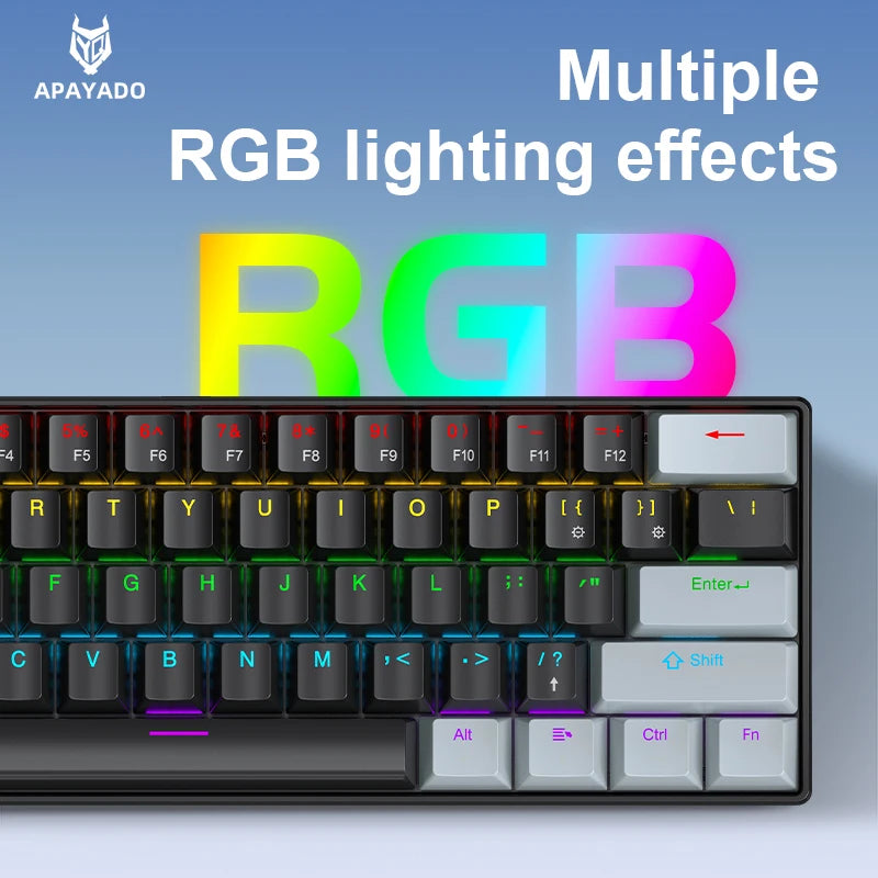 APAYADO K61 Mini teclado mecânico, com fio, 61 teclas, Phantom RGB, interruptor mecânico preto/branco vermelho/azul para jogos, 60% portátil