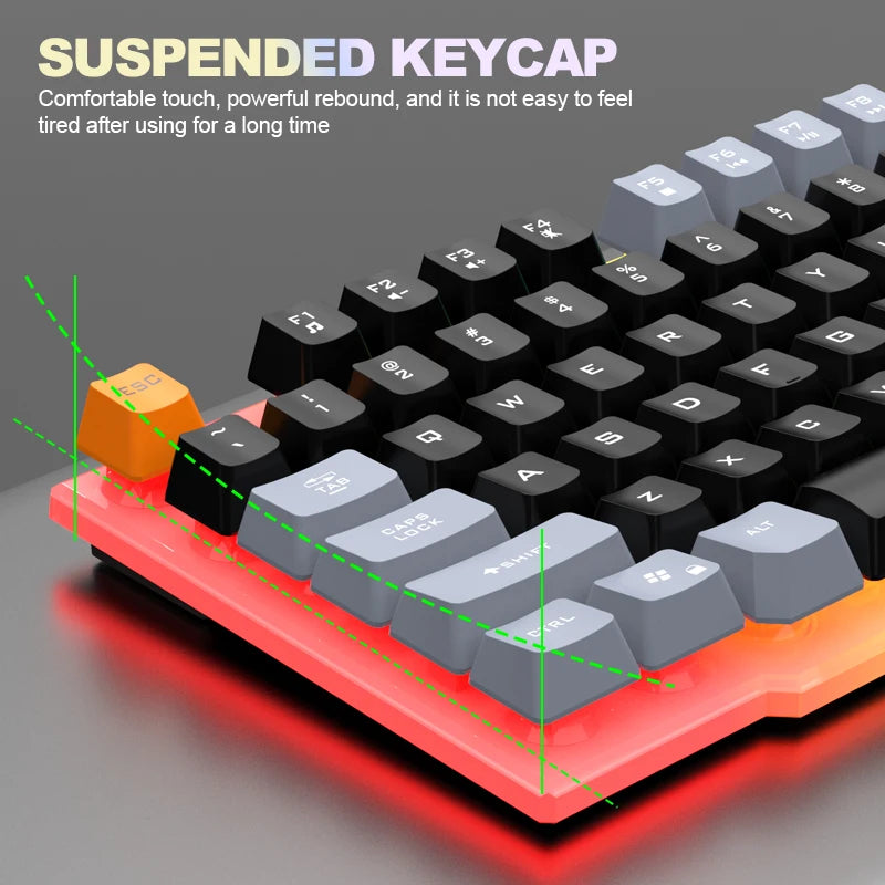 Teclado único e teclado mouse RAIKU T26 Teclado luminoso de três tons Mouse com fio Mecânico Touch Gaming Mouse Conjunto de teclado