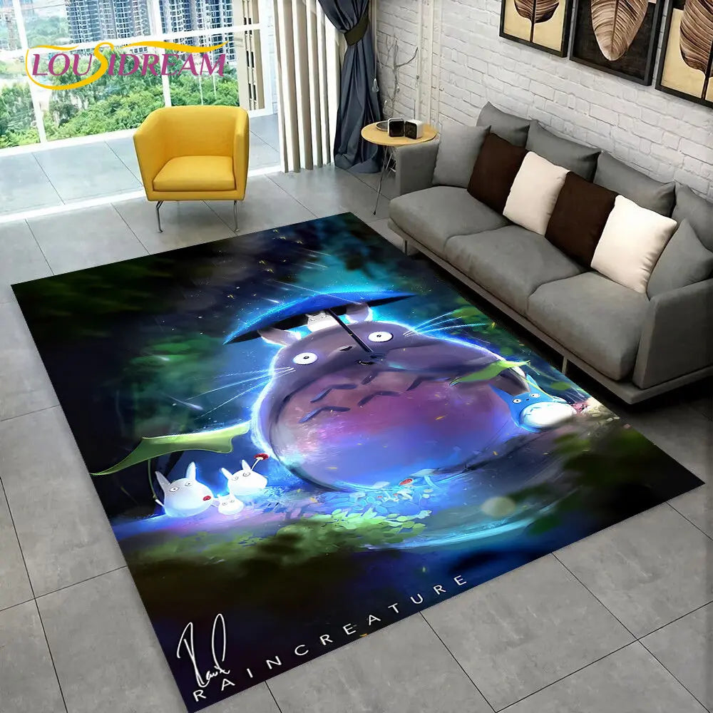 Tapete de Área 3D Antiderrapante Infantil com Desenho Animado O Meu Vizinho Totoro, para Sala de Estar, Quarto, Sofá e Decoração de Porta