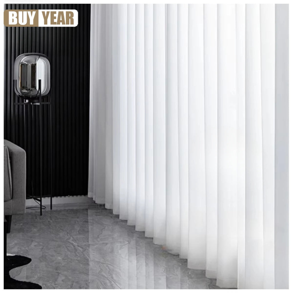 Cortinas de tule branco sólido de alta qualidade para sala de estar, decoração creme, janela bege, voile transparente, decoração moderna de chiffon para quarto