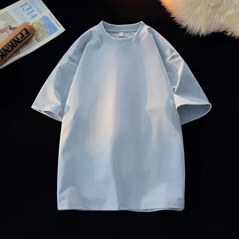 Camiseta Unissex 2026 de Algodão Pesado 200g, Ombro Completo, Solta, para Casal, Verão, Meia Manga, Básica, Casual, Streetwear, Respirável