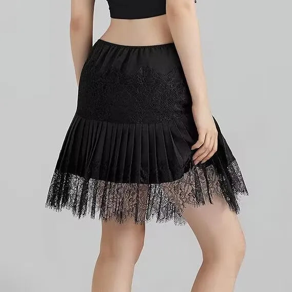 Estilo de balé bainha básica renda patchwork cintura baixa em camadas saia curta plissada e fluida