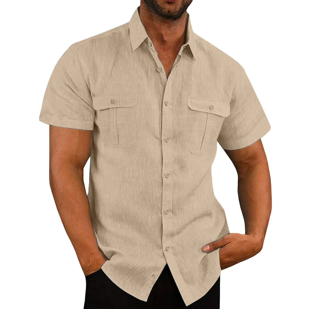 Camisas masculinas de manga curta, venda quente de linho de algodão, verão, cor sólida, gola confortável, casual, estilo praia, plus size, camisas masculinas M-4XL