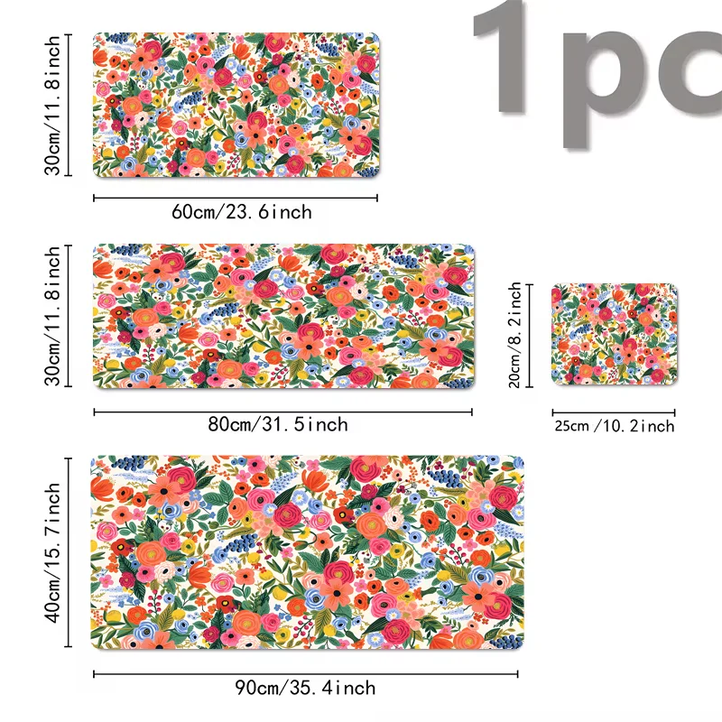 Lindas almofadas florais grande mouse pad para jogos com base de borracha antiderrapante design de costura precisa lavável e durável para uso em escritório